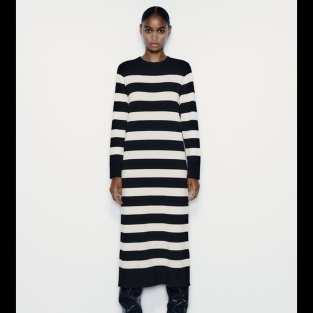 Zara striped maxi knit dress black and white size small